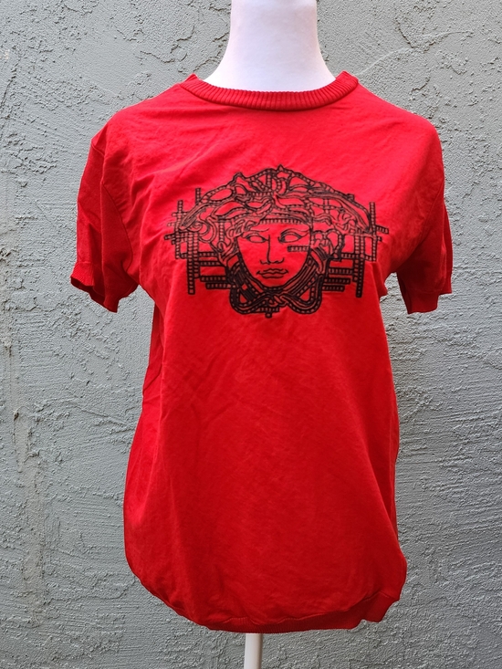 M Squared Sweaters - M² Red Medusa Graphic T-Shirt Crew Neck Plus Size 4XL